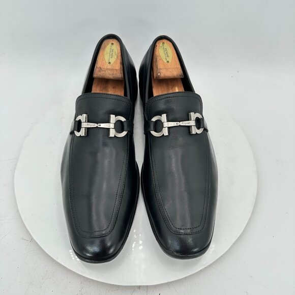 Salvatore Ferragamo Men Size 10D Black Leather Horsebit Loafer Dress Shoes - Picture 1 of 12